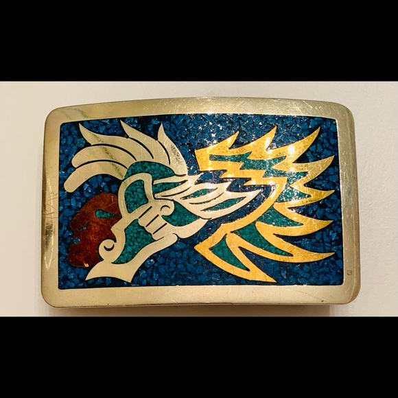 ❤️ Mexican BELT BUCKLE w/ Gorgeous Inlay Design - Picture 1 of 2